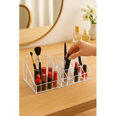 Şeffaf 16 Bölmeli Makyaj Organizeri Düzenleyici 12×22×8 cm
