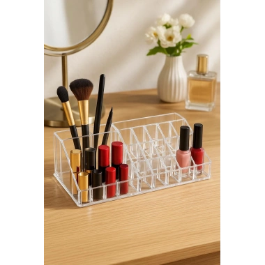 Şeffaf 16 Bölmeli Makyaj Organizeri Düzenleyici 12×22×8 cm