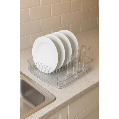 Şeffaf Akrilik Tabaklık Bulaşıklık Düzenleyici 2 Parça 37x38x7 cm