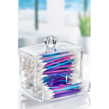 Şeffaf Kapaklı Kulak Temizleme Çubuğu Organizatörü Saklama Kutusu (5468)