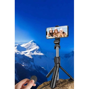 Selfie Çubuğu Tripod Kumandalı Telefon Tutucu Siyah