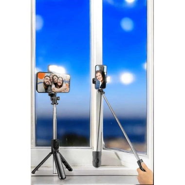 Selfie Çubuğu Tripod Kumandalı Telefon Tutucu Siyah