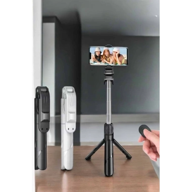 Selfie Çubuğu Tripod Kumandalı Telefon Tutucu Siyah