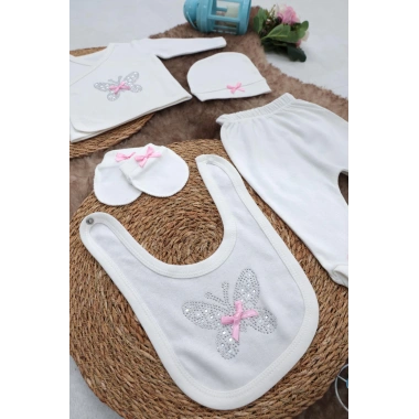Sema Baby 5 Parça Hastane Çıkışı Zıbın Seti 0-3 Ay - Pink Butterfly