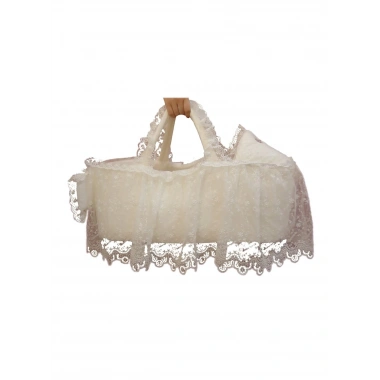 Sema Baby Fistolu Güpürlü Lüks Yenidoğan Bebek Yatağı - Ekru