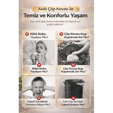 Sensörlü Çöp Kovası Otomatik Kapak Temassız