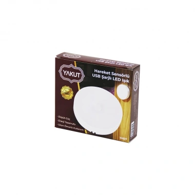 SENSÖRLÜ USB ŞARJLI   BEYAZ LED  YUVARLAK LAMBA  ÇAP: 8.3CM - KALINLIK: 2CM - SENSÖR ALGILAMA =0--3MT (5468)