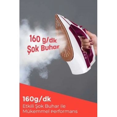 Seramik Tabanlı Kırmızı 2200 Watt Şok Buharlı Ütü