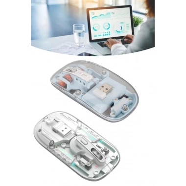 Sessiz Tıklama Çift Modlu Bluetooth Ve Alıcı Şeffaf Mouse Fare