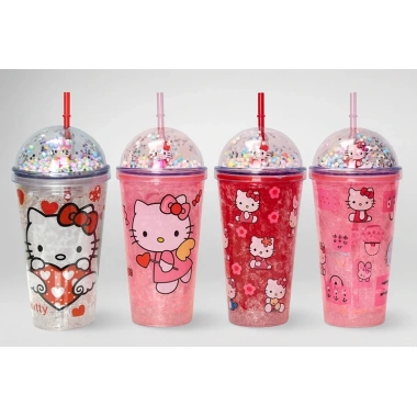 Sevimli Hello Kitty Pipetli Işıklı Boncuklu Suluk Bardak 400 ml