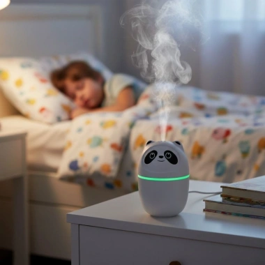 Sevimli Panda Figürlü Hava Nemlendirici – Ultrasonik Soğuk Buhar Makinesi, LED Işıklı Masaüstü Oda Nemlendirici (5468)