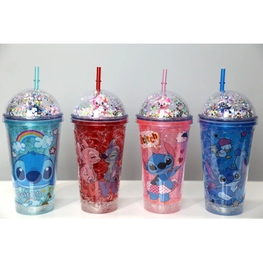 Sevimli Stitch Pipetli Işıklı Pullu Suluk Bardak 400 ml