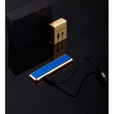 Şık Görünümlü Usb Şarjlı Rezistanslı İnce Slim Metal Çakmak (mavi)