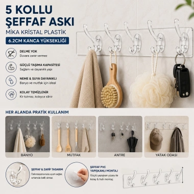 SİLİKON 5 KOLLU ŞEFFAF YAPIŞKAN ASKI (5468)