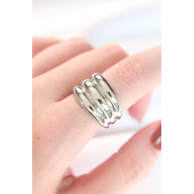 Silver Renk Ayarlanabilir Çizgili Bombe Yüzük