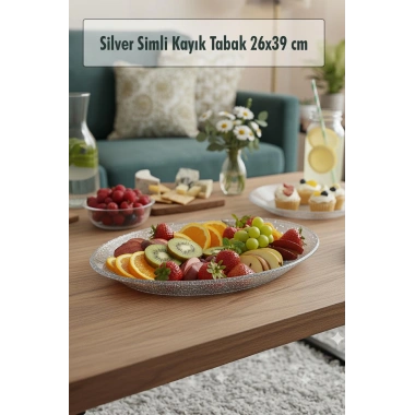 Silver Simli Büyük Kayık Tabak Sunum & Servis Tabağı - 26,5 x 39,5 cm