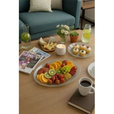 Silver Simli Büyük Kayık Tabak Sunum & Servis Tabağı - 26,5 x 39,5 cm