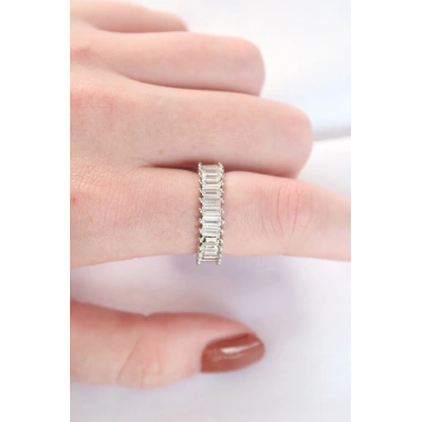 Sıralı Baget Taşlı Silver Renk Ayarlanabilir Yüzük
