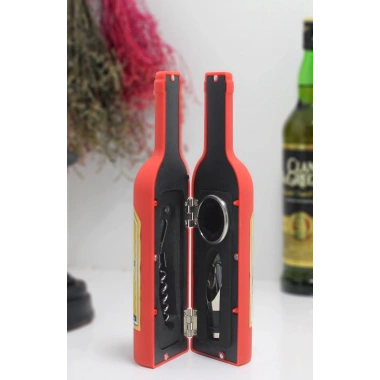 Şişe Tirbuşon Seti Küçük Kırmızı Alk2627