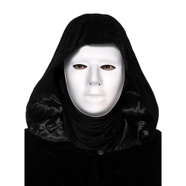 Siyah Kapüşonlu 120 Cm Pelerin Ve Beyaz Boyanabilir Tam Yüz Maske