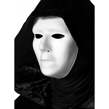 Siyah Kapüşonlu 120 Cm Pelerin Ve Beyaz Boyanabilir Tam Yüz Maske