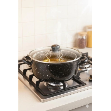 Siyah Kırçıllı Emaye Fritöz Tencere 24 cm 5,5 lt