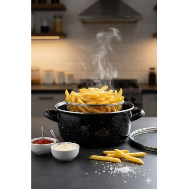 Siyah Kırçıllı Emaye Fritöz Tencere 24 cm 5,5 lt