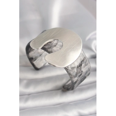 Siyah Mermer Desen Akrilik Plaka Vintage Kadın Bilezik