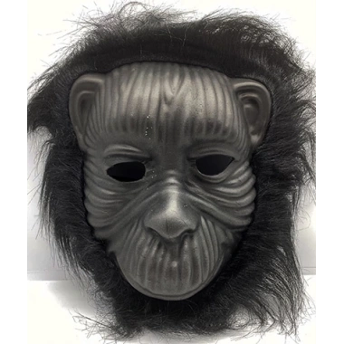 Siyah Renk Eva Goril Maskesi - Siyah Peluşlu Tüylü Orangutan Maskesi