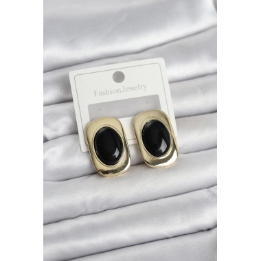 Siyah Renk Kare Model Vintage Kadın Küpe