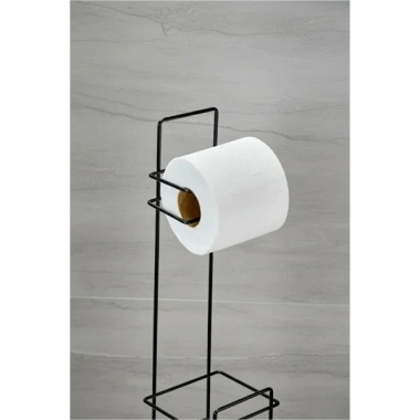 Siyah Standlı Yedek Hazneli Tuvalet Kağıtlığı