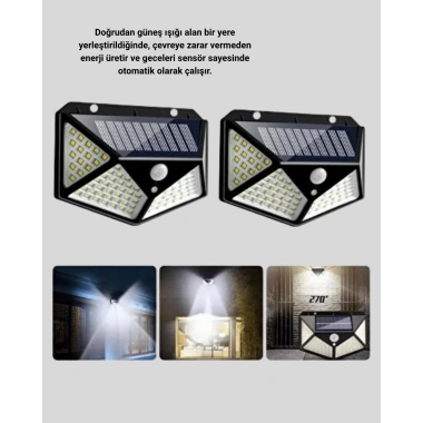 Solar Bahçe Lambası 100 LED Hareket Sensörlü Güneş Enerjili Aydınlatma