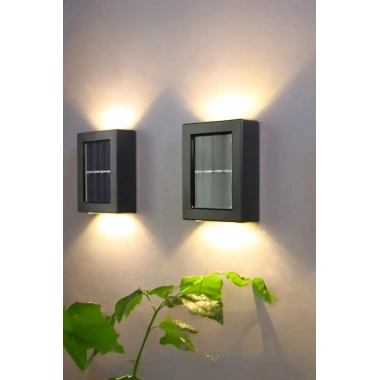 Solar Çift Taraflı Duvar Lambası Güneş Enerjili Aydınlatma Dekorasyon Aplik Işık 2 Li (5468)