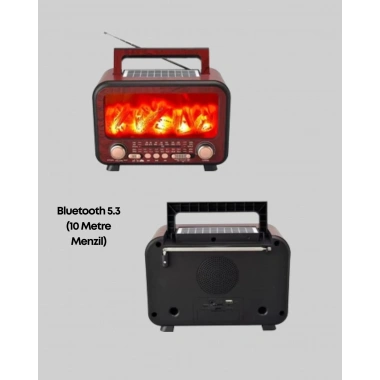 Solar Panelli Alev Işıklı Bluetooth Hoparlör – Çoklu Giriş, Uzun Pil Ömrü