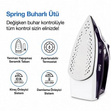 SPRING BUHARLI ÜTÜ SERAMİK TABAN 2600W BUHAR 30-120GR (5468)