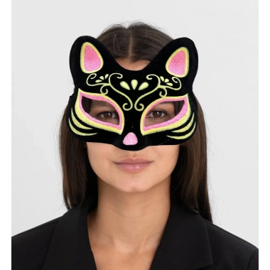 Süet Pembe Sarı Kedi Maskesi
