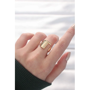 T Harfli Altın Renk Ayarlanabilir Yüzük