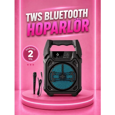 Taşınabilir 6.5” Bluetooth Hoparlör USB TF Kart Mikrofonlu Şarjlı Sistem