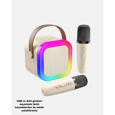 Taşınabilir Karaoke Hoparlör Bluetooth 5.0 ve Çift Mikrofonlu