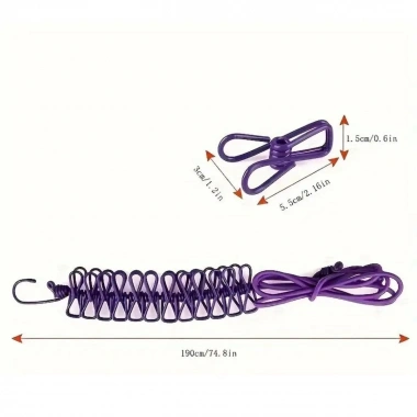 Taşınabilir Seyahat Çamaşır İpi 12 Mandallı Klipsli Lastikli Çamaşır Mandalları (5468)