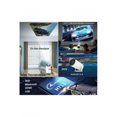 Taşınabilir Sinema Projektörü Pro Telefon Destekli Android 11 Akıllı Projeksiyon