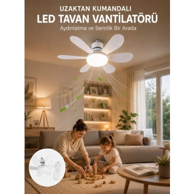 Tavan Vantilatörü Sessiz Motorlu Uzaktan Kumandalı LED Aydınlatma Güçlü Serinletme
