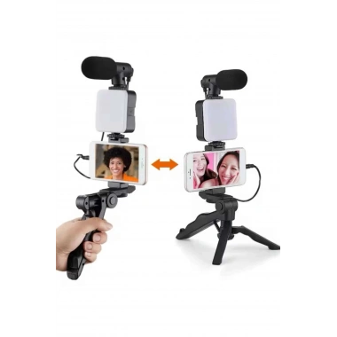 Telefon Tutucu Mikrofonlu Işıklı Youtuber Video Kayıt