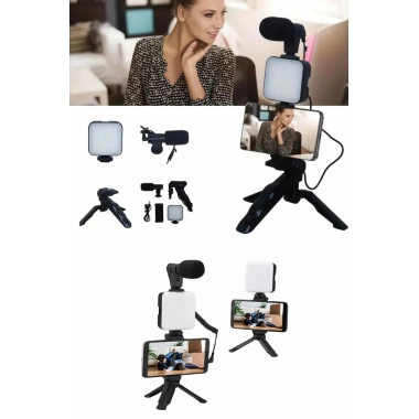 Telefon Tutucu Mikrofonlu Işıklı Youtuber Video Kayıt