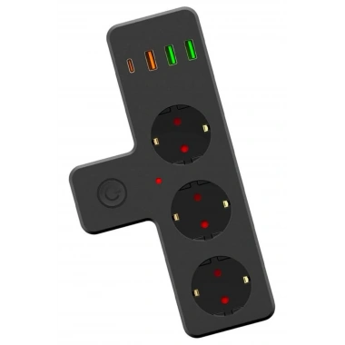 Termal Akım Korumalı 3 Adet Soket,3 Adet USB ve 1 Adet Type-C Girişli 20w Priz Model 3397 (5468)