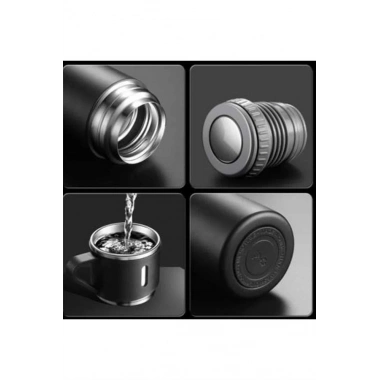 Termos Paslanmaz Çelik Termos Siyah Renk 3 Bardaklı Termos Seti