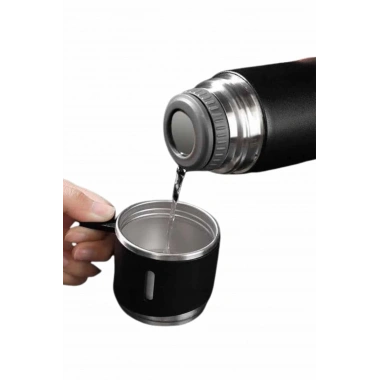 Termos Seti 3lü Bardak Seti Isı Dayanıklı Siyah Paslanmaz Çelik Vakumlu