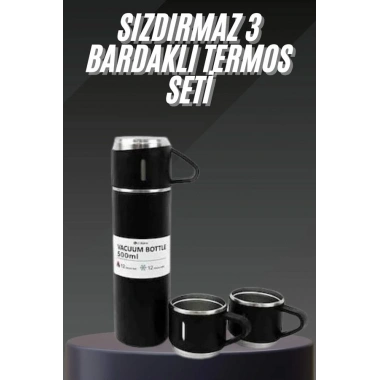 Termos Seti Paslanmaz Çelik 3 Bardaklı Vakumlu Termos Set 500 Ml 12 Saate Kadar Isı Koruma