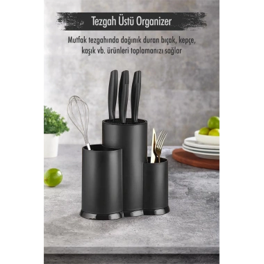 Tezgah Üstü Siyah Kaşıklık & Bıçaklık & Kepçelik & Organizer