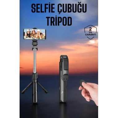 Tripod Kablosuz Bluetooth Bağlantılı Selfie Çubuğu 360 Derece Dönebilen